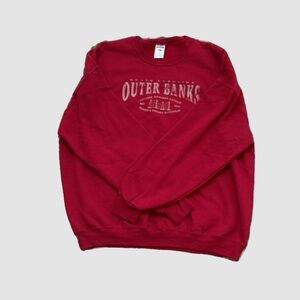 Red Crewneck Sweater with OUTER BANKS Text